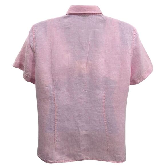 Land's End 100% Linen Short Sleeve Soft Pink Button Down Shirt Sz XL - Picture 3 of 8